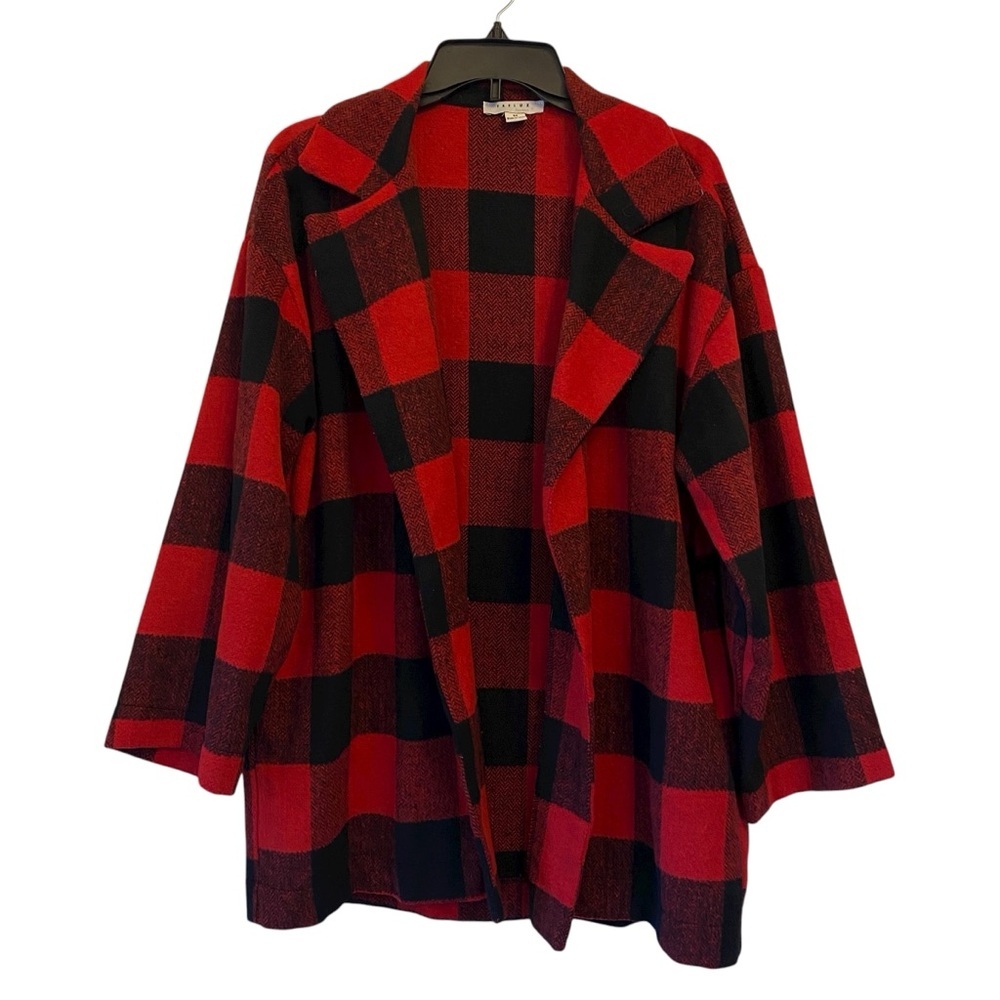 FAVLUX Women's size Medium Buffalo Plaid Red Black Open front Jacket